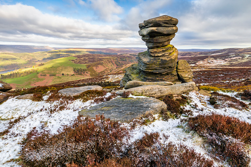 The Salt Cellar, a rock formation on Derwent Edge above Ladybower Reservoir in the Upper Derwent Valley.