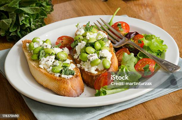 Toast With Salad Stock Photo - Download Image Now - Fava Bean, Baguette, Toasted Bread