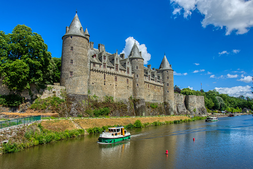 Josselin, France - 8th June 2022: Chateau de Josselin on river Oust
