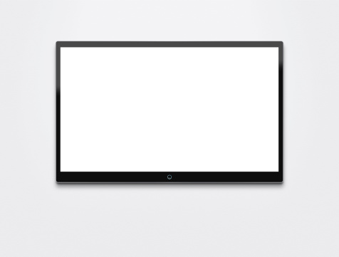 Blank flat screen TV at the wall with clipping path for the inside
