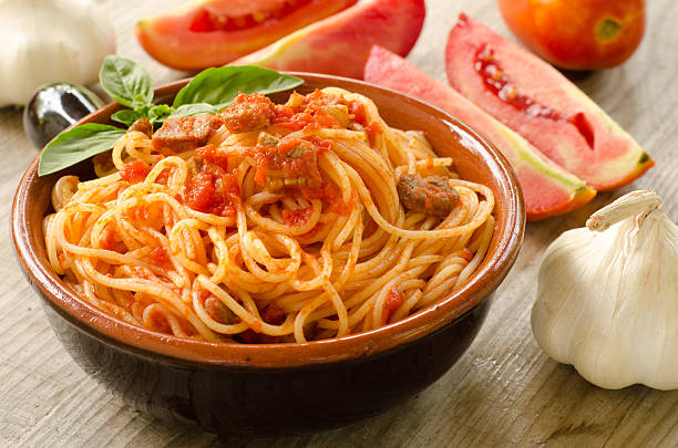 Spaghetti with sauce and meat stock photo