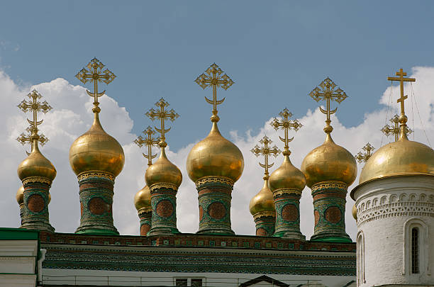 Cupola of Russian Church in Moscow Kremlin stock photo