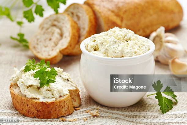 Fresh Curd Cheese And Bread Stock Photo - Download Image Now - Garlic, Spread - Food, Cream Cheese