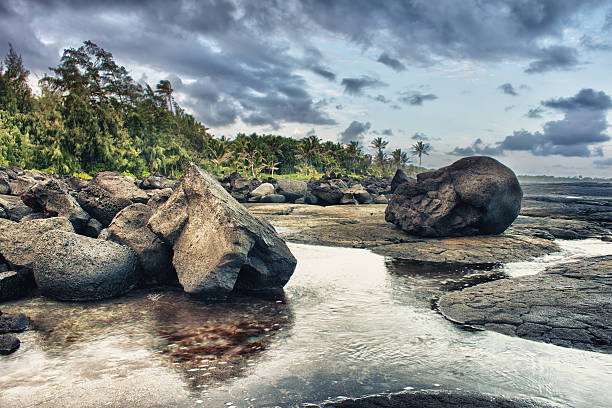 istock tropical lava beach and palm trees 178371806
