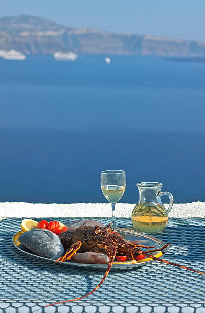 Lobster and White Wine Greece stock photo