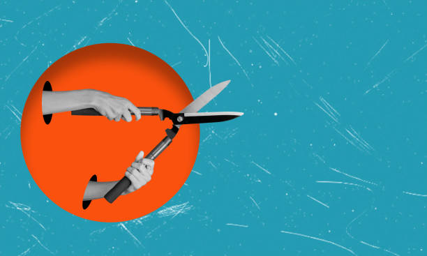 istock Contemporary art collage of a hand holding scissors. Copy space for ad. Modern design. 1783723091