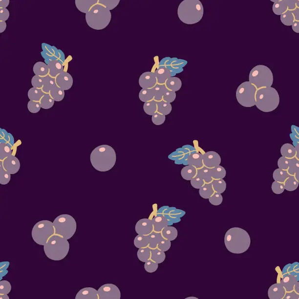 Vector illustration of Grapes Fruit Pattern in Purple background