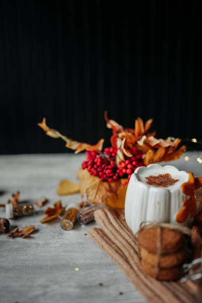 istock Autumn composition of spice Latte, cookies and fall leaves on the table. 1783726678
