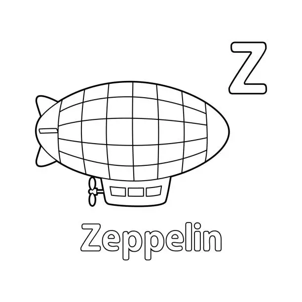 Vector illustration of Zeppelin Alphabet ABC Coloring Page Z