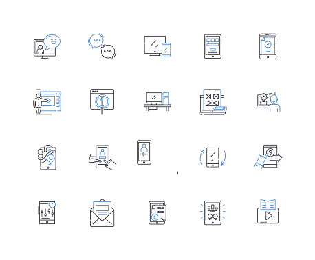 Digital ph line icons collection. Photography, Camera, Editing, Manipulation, Resolution, Filter, Software vector and linear illustration. Lens,Pixel,Megapixel outline signs set
