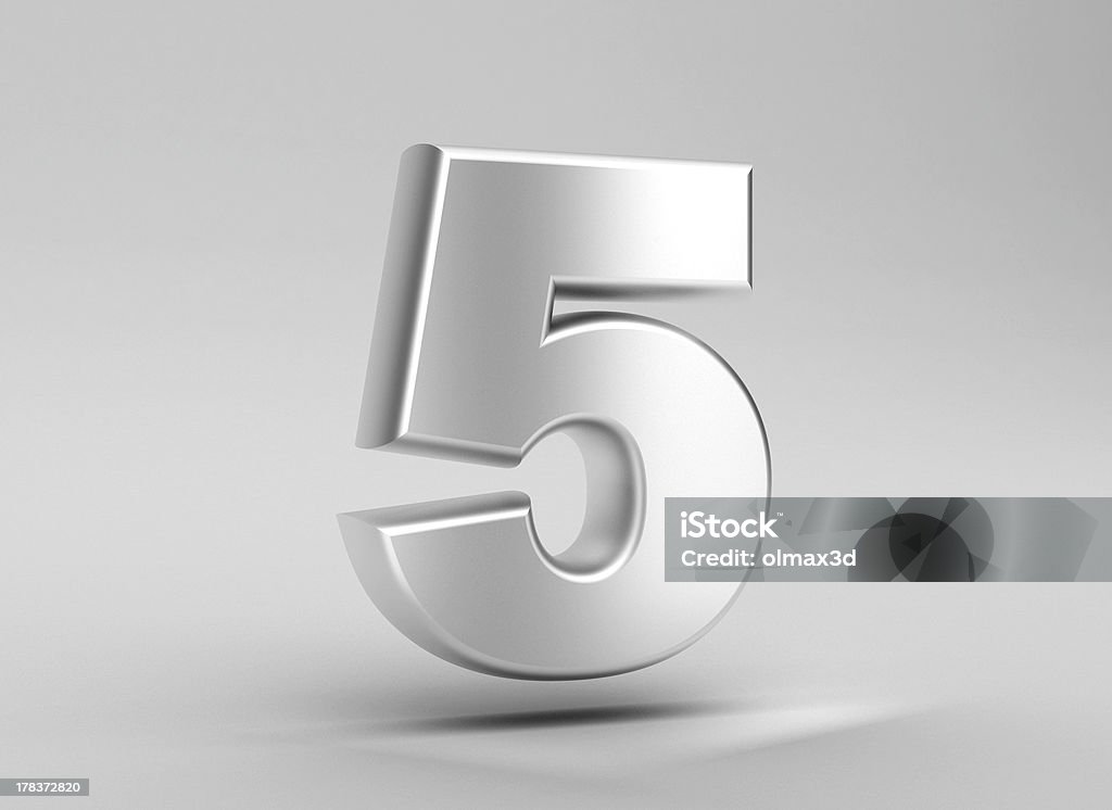 number 5 aluminum iron on grey background Number Stock Photo