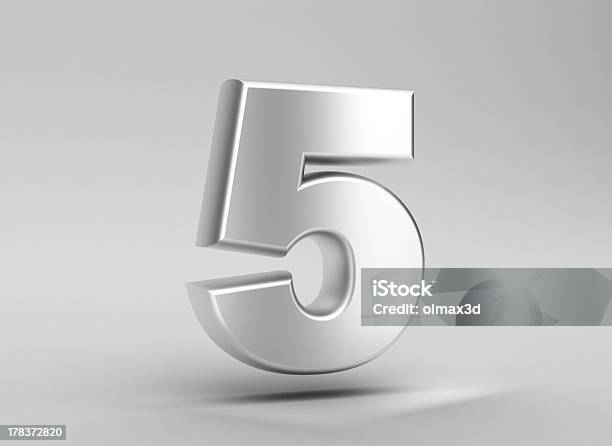 Number 5 Aluminum Iron On Grey Background Stock Photo - Download Image Now - Number, Three Dimensional, Number 5