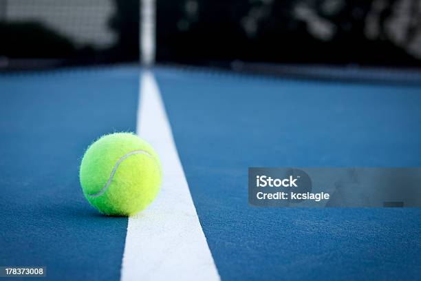 Tennis Ball On The Line Stock Photo - Download Image Now - Tennis, Sports Court, Tennis Ball