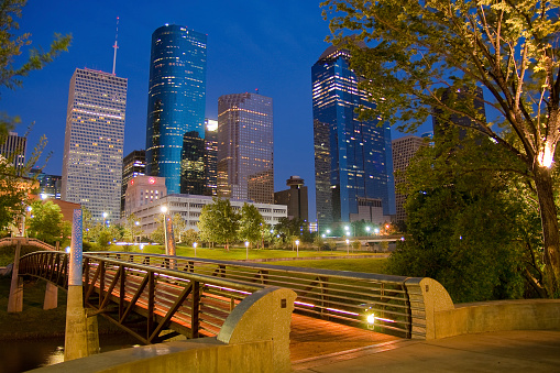Down Town Houston from the Buffalo Bayou Walk by night