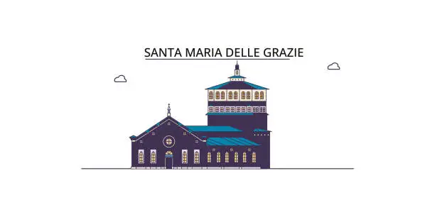 Vector illustration of Italy, Santa Maria Delle Grazie tourism landmarks, vector city travel illustration