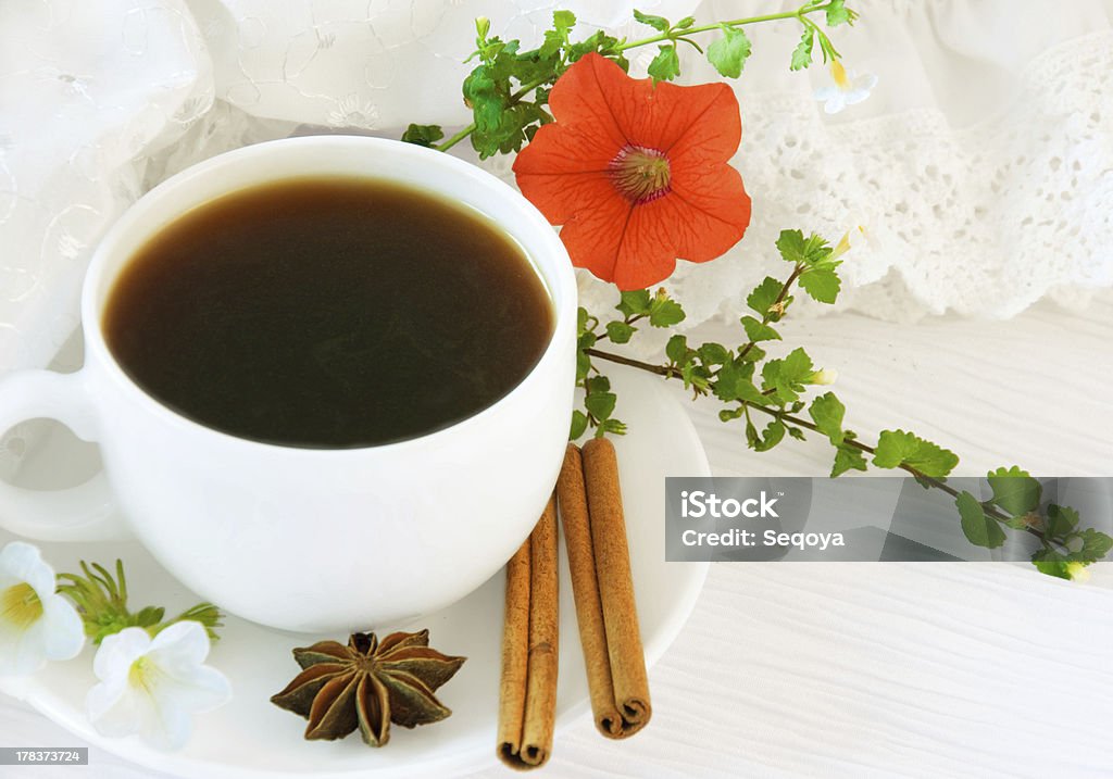 The French breakfast on lacy napkins "The French breakfast on lacy napkins, coffee and a flower." Backgrounds Stock Photo