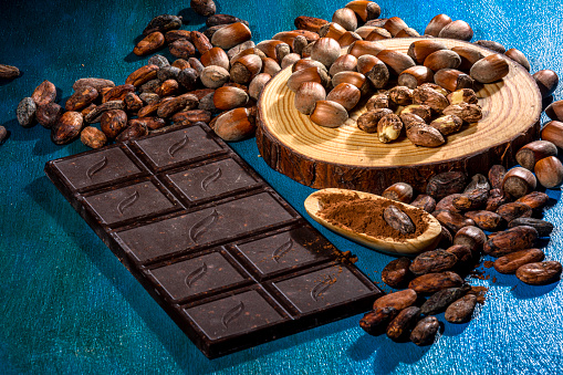 Dark chocolate with hazelnuts.