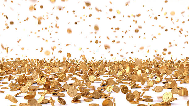 Rain a large amount of gold coins rain from the golden coins. isolated on white. abundance stock pictures, royalty-free photos & images