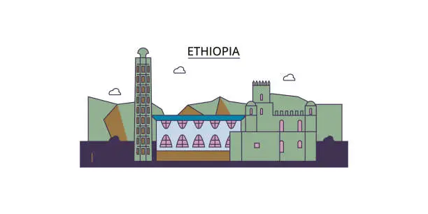 Vector illustration of Ethiopia tourism landmarks, vector city travel illustration