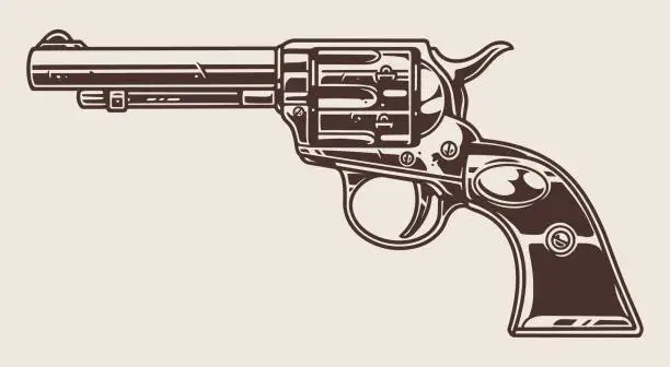 Vector illustration of Weapon revolver monochrome vintage logotype