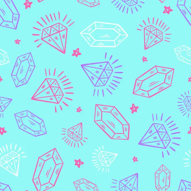 Vector illustration of Sparkling Diamonds Crystals Vector Seamless Pattern
