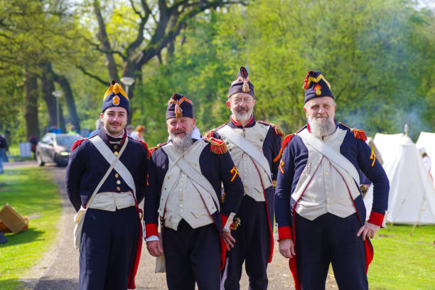 Almelo, Netherlands - April 22, 2023: The Historical Festival Almelo is a reenactment event set in the French period (1795-1815). The focus is on the Battle of Ruigerode, a staged battle in Napoleonic style