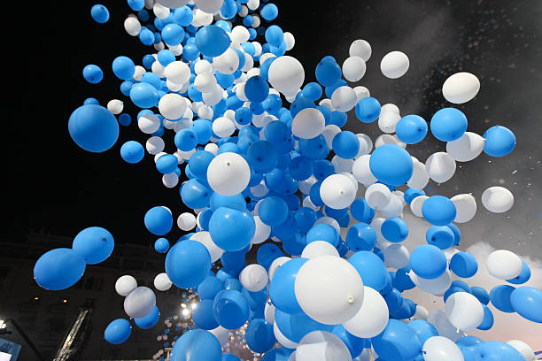 blue and white balloons stock photo