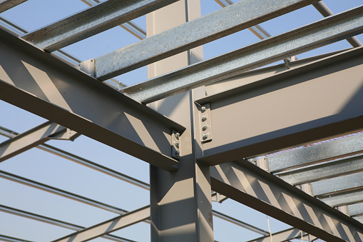 Structural steel framework on new industrial unit