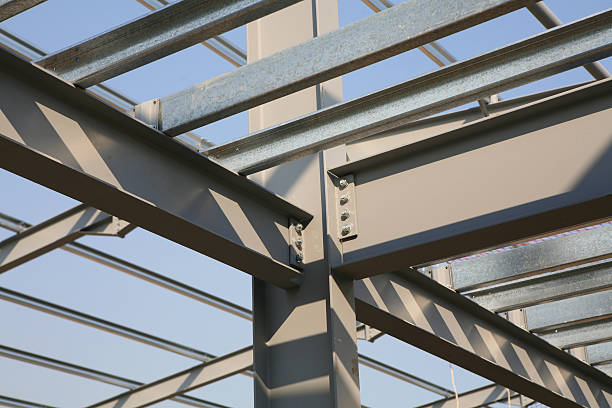 Steelwork planks connected in lines stock photo