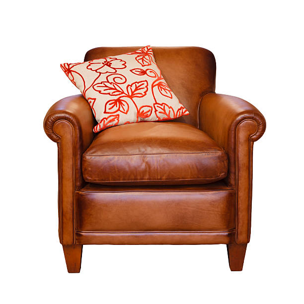 sedia in pelle isolato - armchair sofa leather brown foto e immagini stock