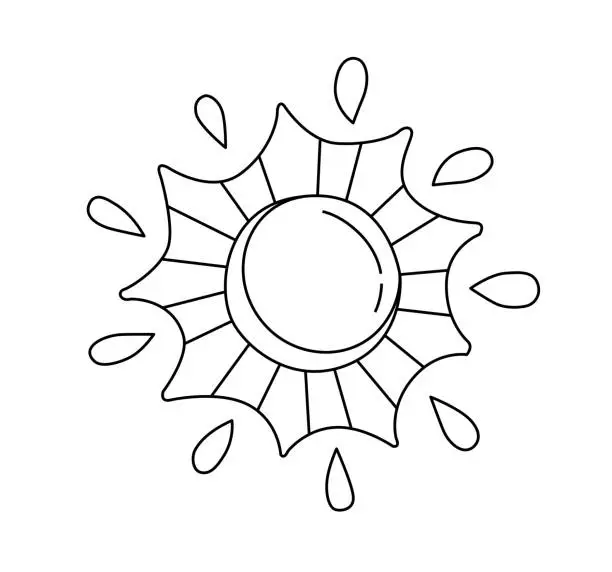 Vector illustration of Sun Illustration Children Vector Doodle Template for books Black and white