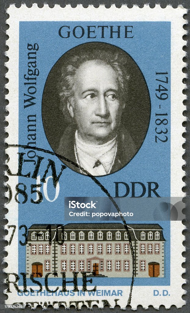 Postage stamp Germany DDR 1973 Goethe (1749-1832) "Postage stamp Germany DDR 1973 printed in Germany shows Goethe (1749-1832) and his Home in Weimar, circa 1973" Johann Wolfgang von Goethe Stock Photo