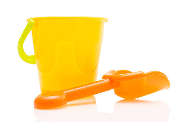 Child's pail and shovel on white background