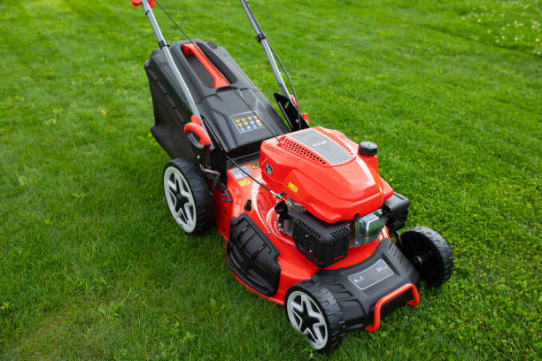 istock powerful lawn mower on the grass, top view 1783770792