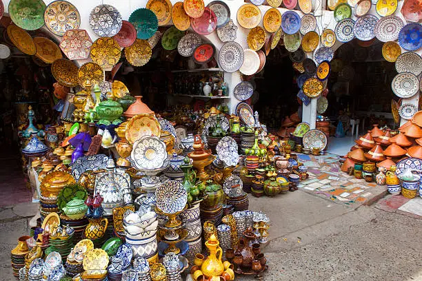 Traditional moroccan pottery at the market