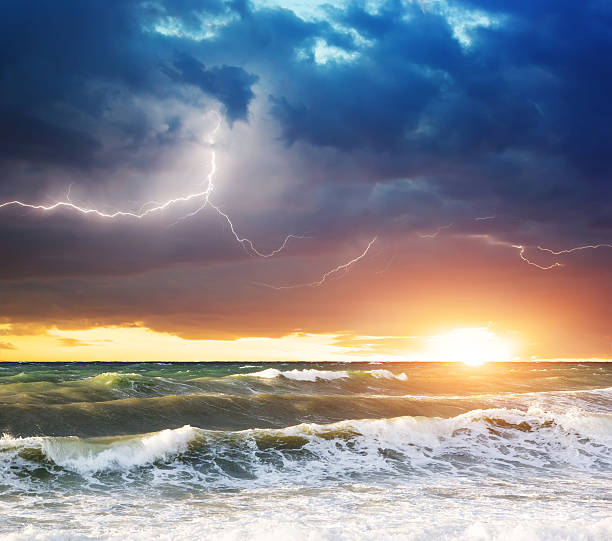 istock A storm over the ocean at sunset with white cap waves 178377189