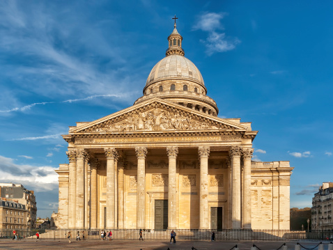Wide angle view of the Panthéon. The Panthéon (from the Classical Greek word πάνθειον, pántheion, \