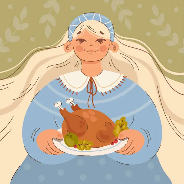 Vector illustration of family booklet in honor of thanksgiving dinner by candlelight