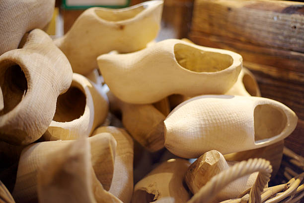 Wooden Shoe being Made stock photo