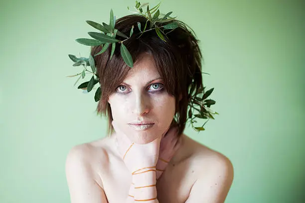 Photo of Greek woman with olive branch