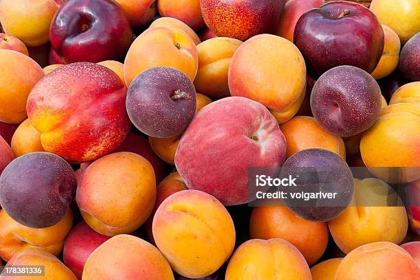 Pile Of Colorful Fruits Stock Photo - Download Image Now - Peach, Plum, Apricot