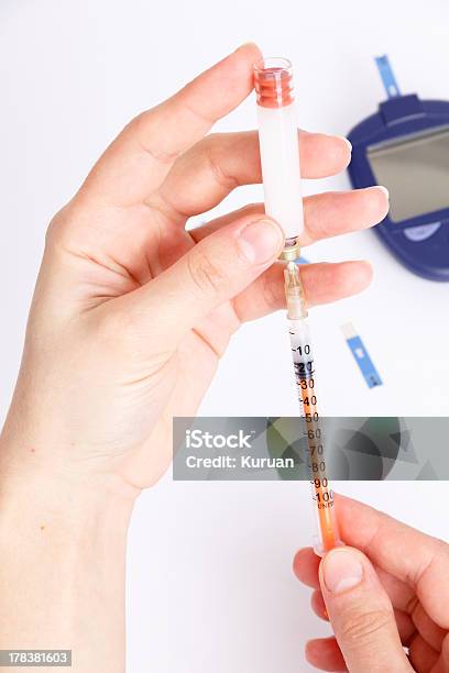 Female Hands Type In A Syringe Insulin With Glucose Meter Stock Photo - Download Image Now