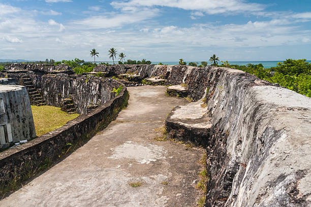 Ruins of fortification Ruins of Manda fort of Foulpointe, eastern Madagascar manda stock pictures, royalty-free photos & images