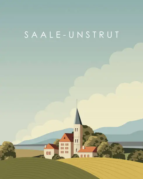 Vector illustration of Saale-Unstrut Germany travel poster, postcard, vertical banner, travel card