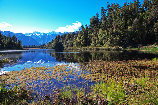 Trekking around Mirror lake on South island, New Zealand