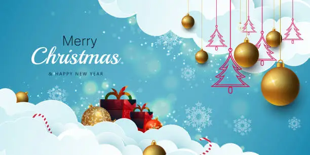 Vector illustration of Decorative christmas background with gifts and snowflakes