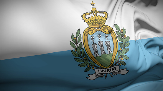 3d illustration flag of San Marino. Close up waving flag of San Marino.