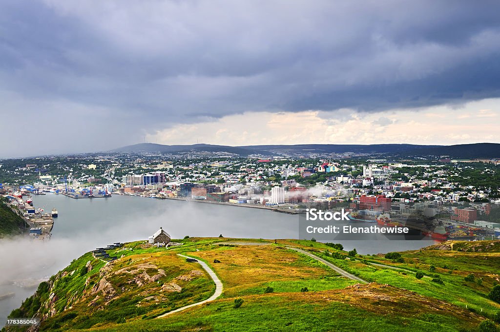 Cityscape of Saint John's from Signal Hill Cityscape of Saint John's from Signal Hill in Newfoundland Canada Fog Stock Photo