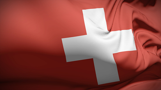 3d illustration flag of Switzerland. Close up waving flag of Switzerland.