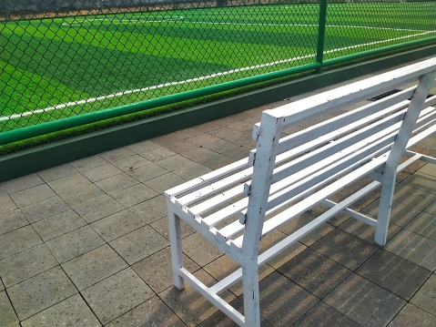 Red seats for fans at a soccer stadium